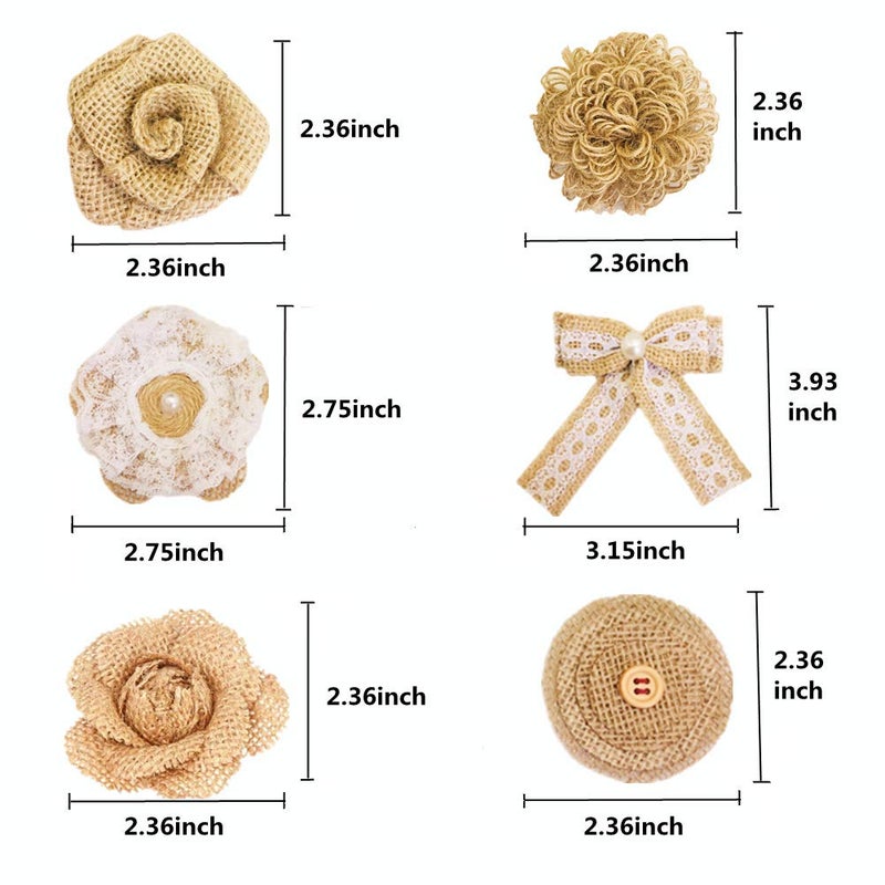 OZXCHIXU 28 PCS Natural Burlap Flowers Set,Handmade Rustic Flowers and Burlap Bowknots for Wedding Decoration,Home Embellishment DIY Crafts,Gift Wrapping Bows - Image 2